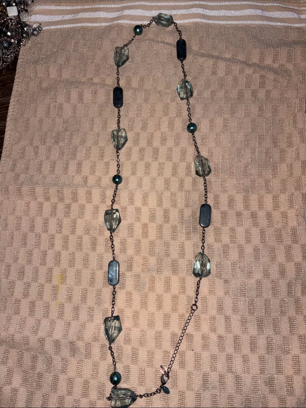 Lia Sophia - Green Bead and Dark Chain Long Necklace